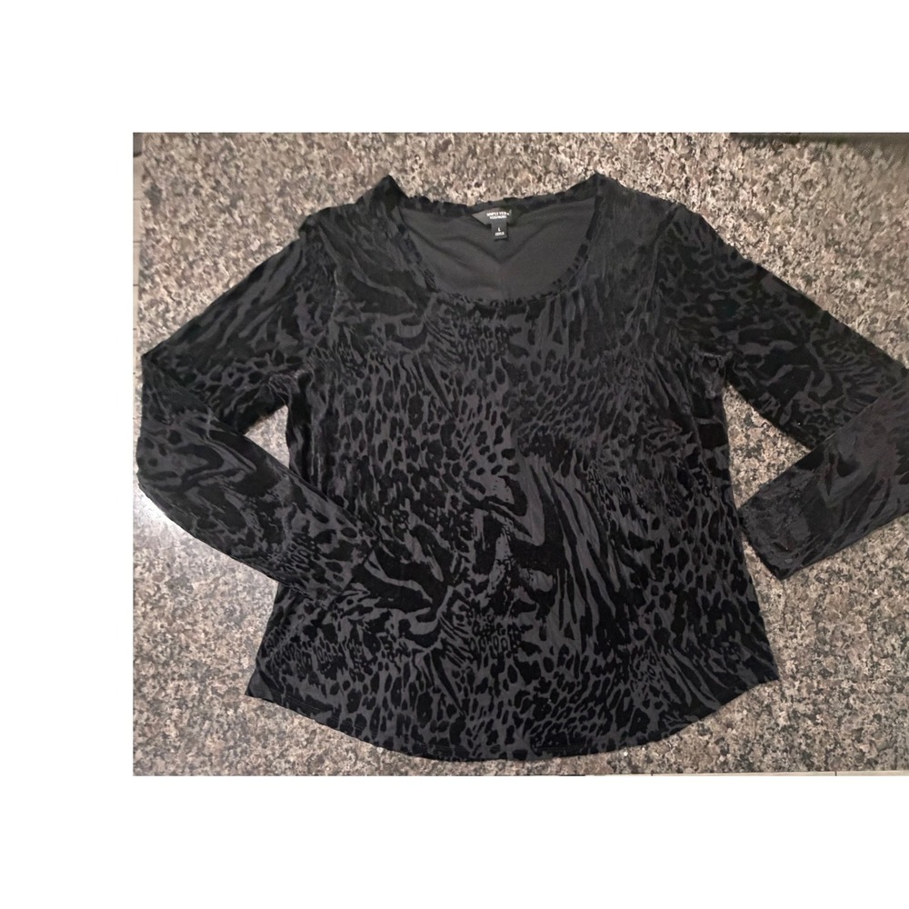 Simply Vera Vera Wang Black Burnout Velvet Animal Print Long Sleeve Top Large